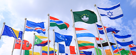 World flags waving in the wind